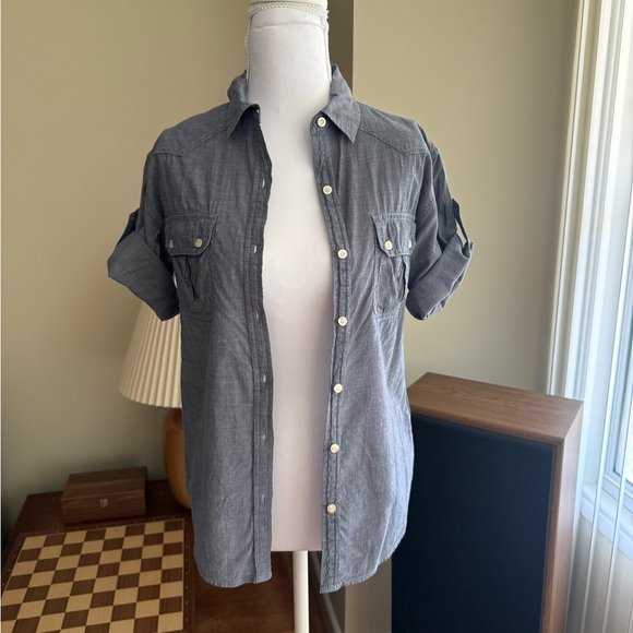 Rubbish Nordstrom Gray Chambray Roll Tab Button Down Shirt XS - Picture 7 of 10